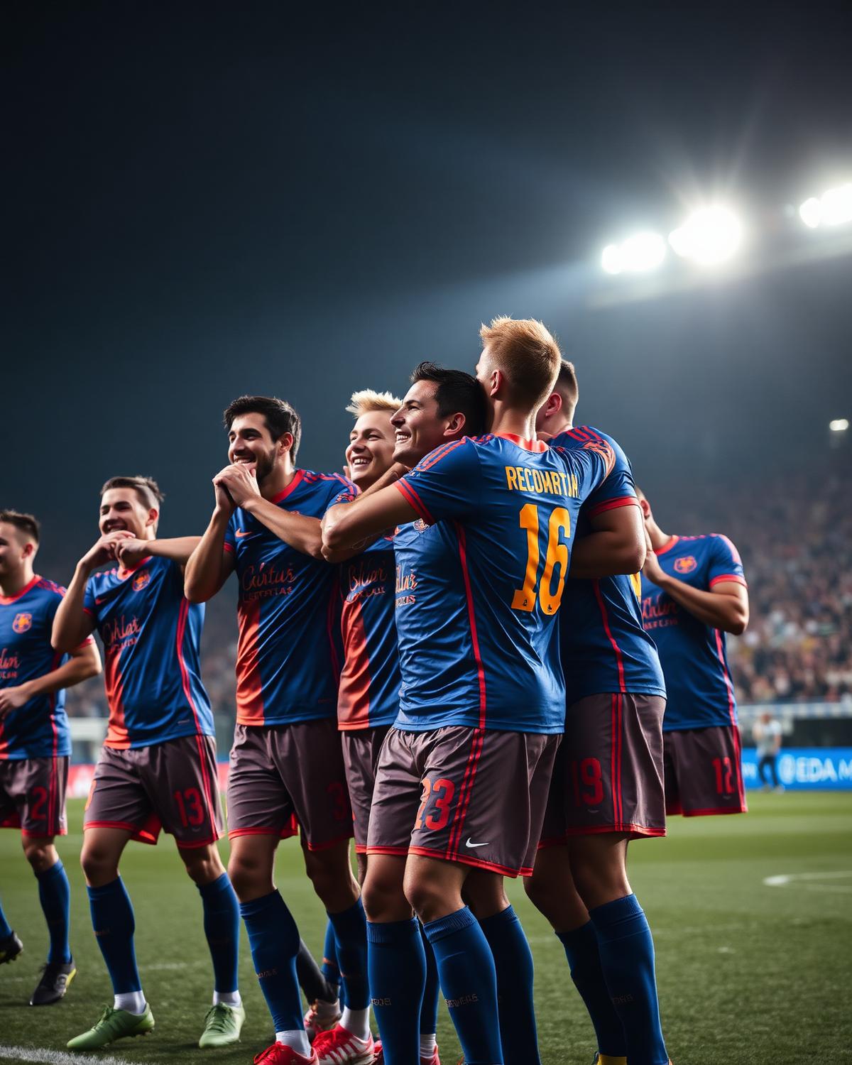 Soccer team celebrating in Nawab Industry sublimated uniforms