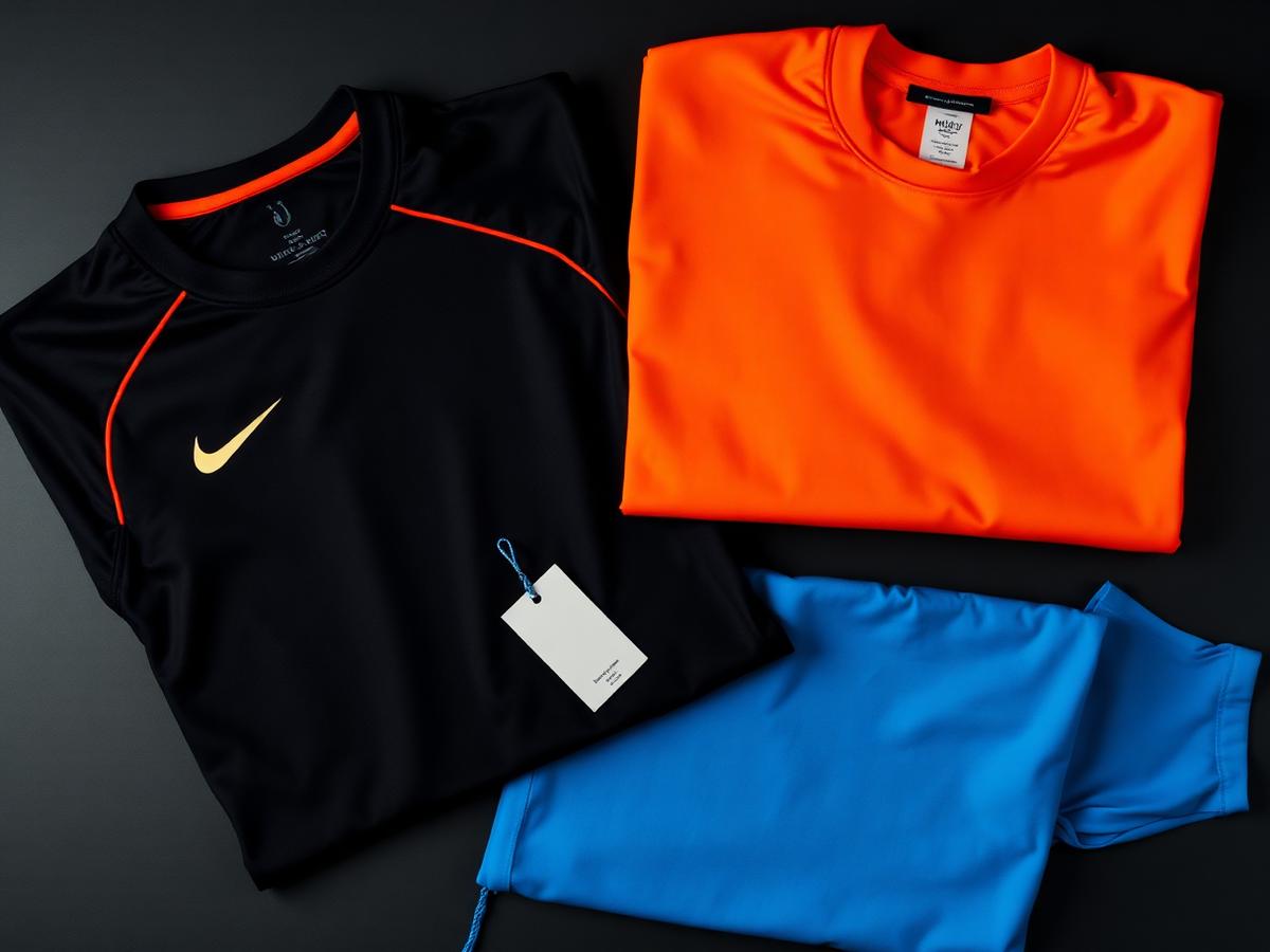 Flat lay of premium folded sportswear in brand colors