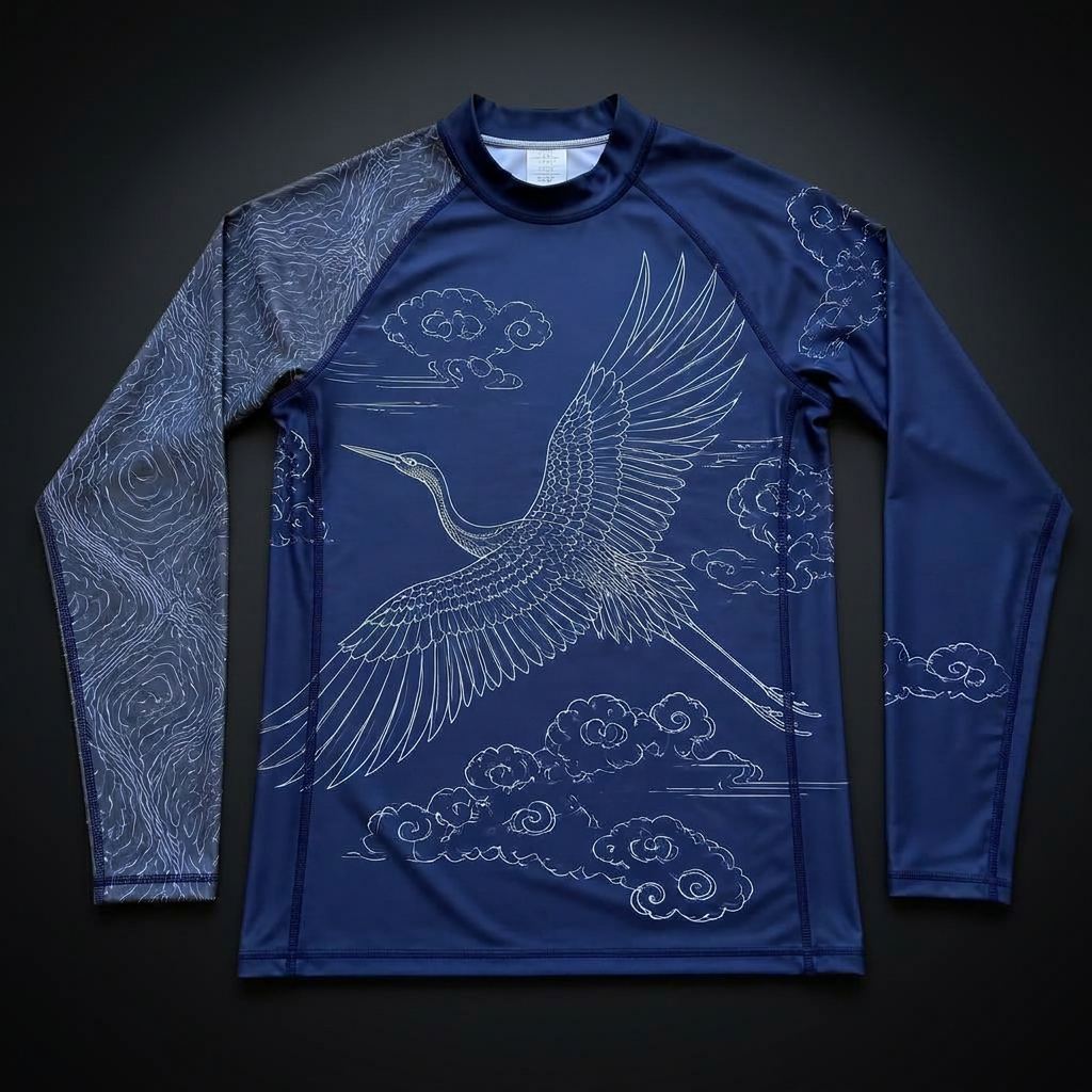 MMA Rash Guard — Navy Crane — premium custom sportswear by Nawab Industry