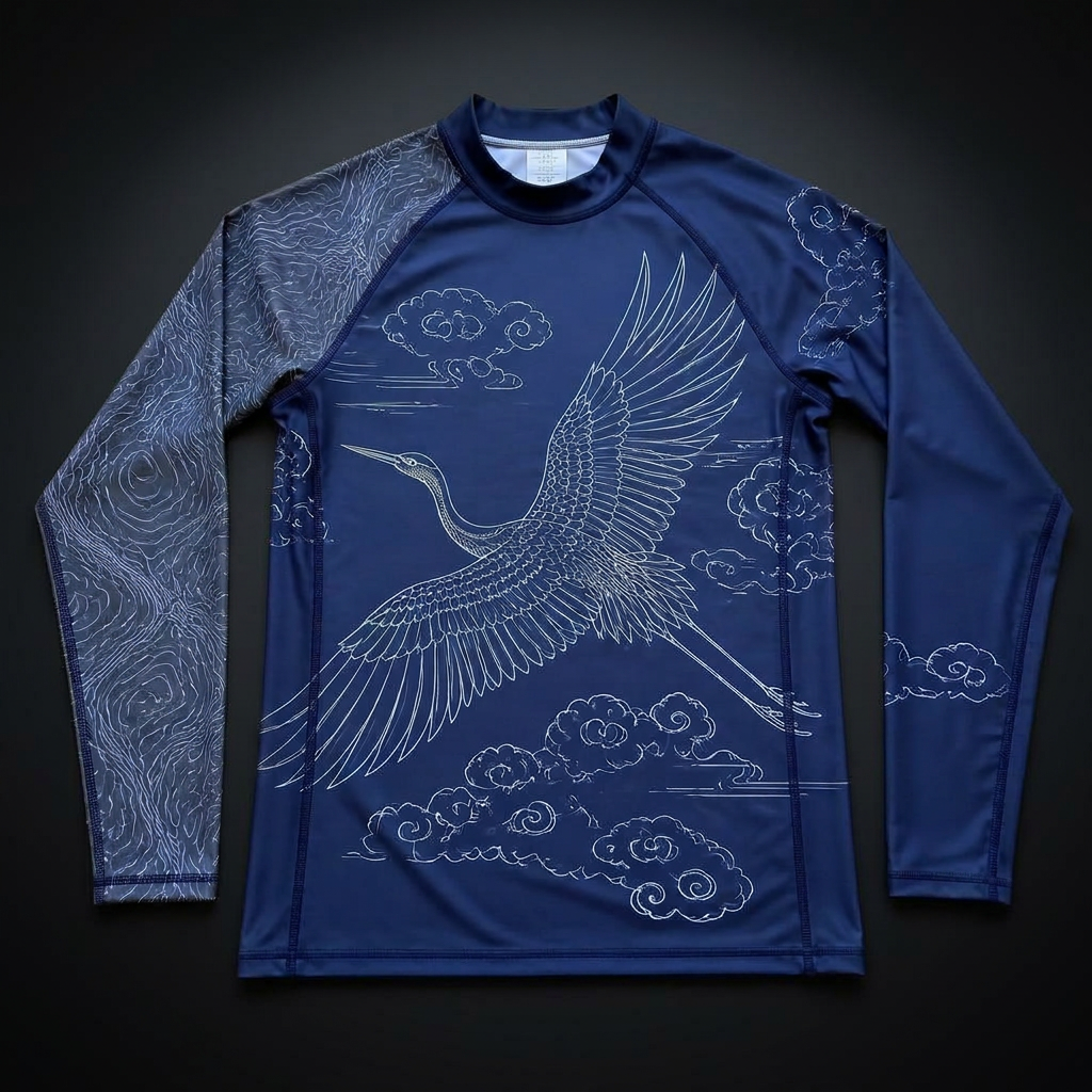 MMA Rash Guard — Navy Crane — premium custom sportswear by Nawab Industry