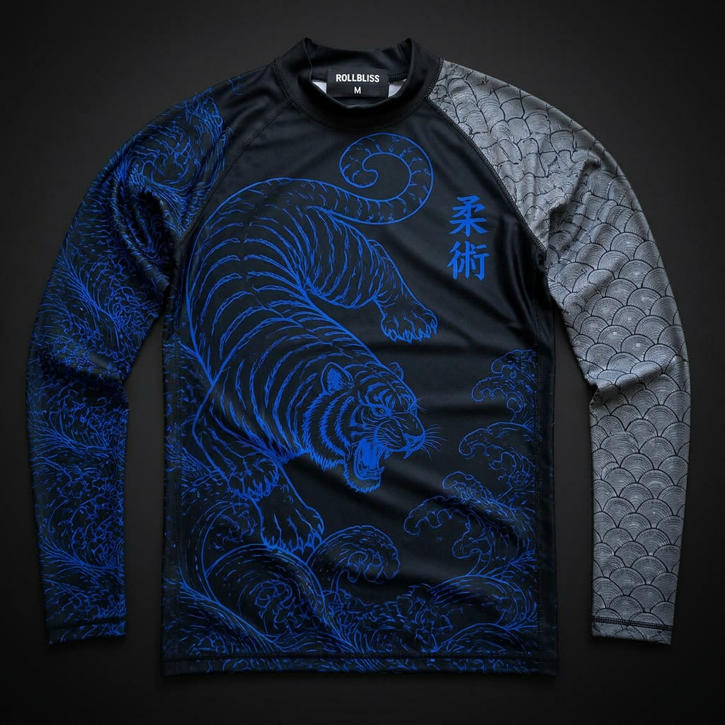 MMA Rash Guard — Blue Tiger — premium custom sportswear by Nawab Industry